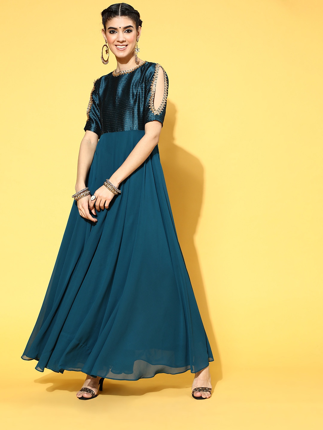 

Inddus Women Teal Blue Ethnic Maxi Dress