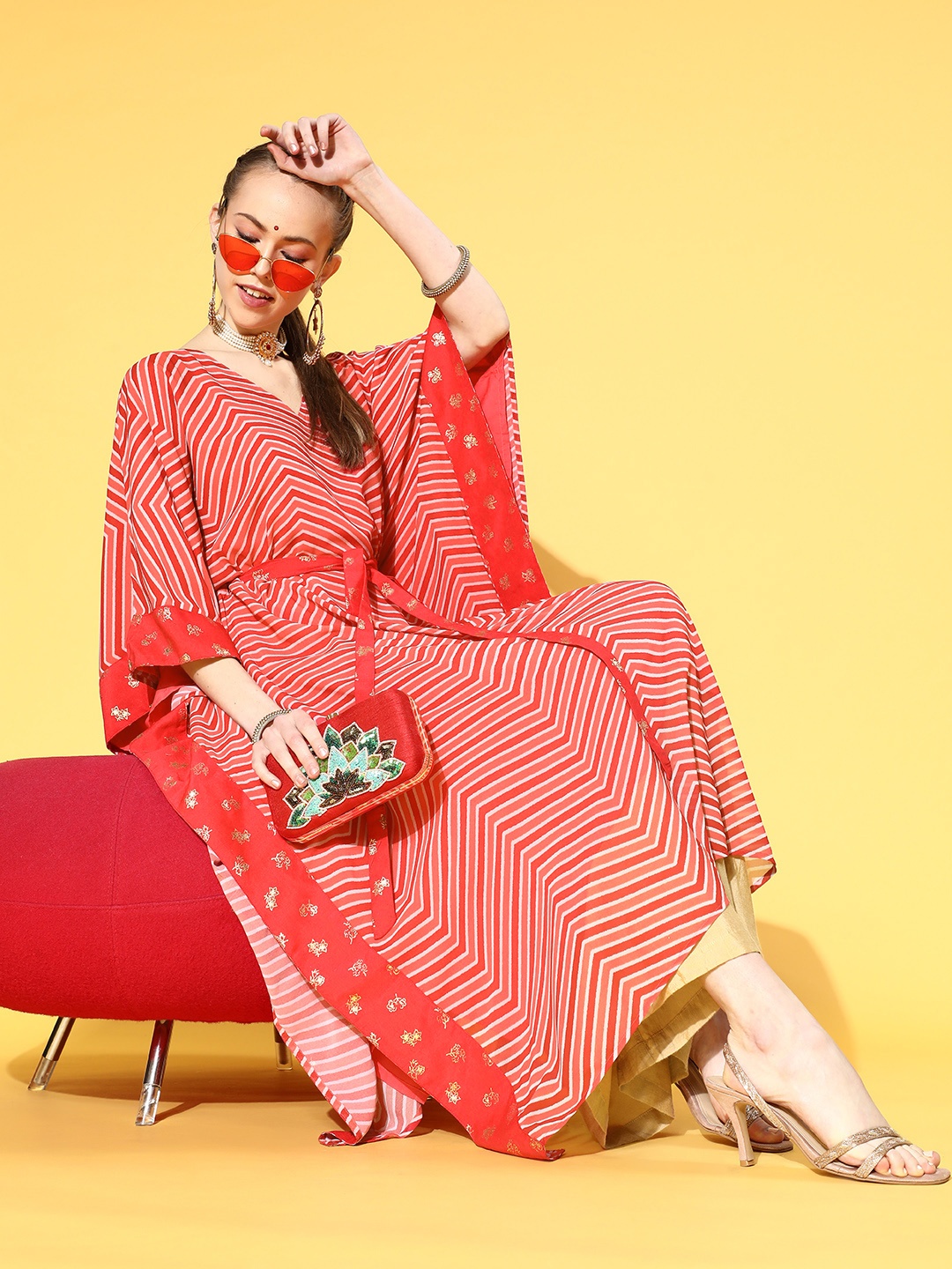 

ZIYAA Gorgeous Red Georgette Kaftan Kurta