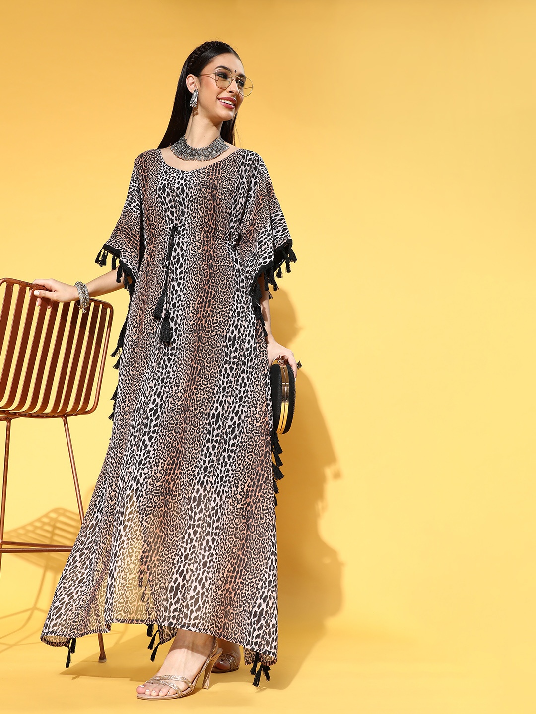 

ZIYAA Chic Brown Georgette Kaftan Kurta