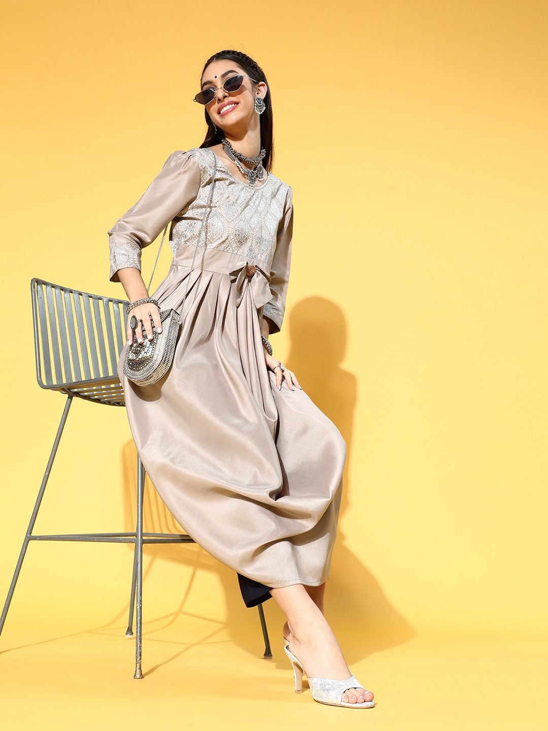 ZIYAA Beautiful Taupe Art Silk High-Low Kurta