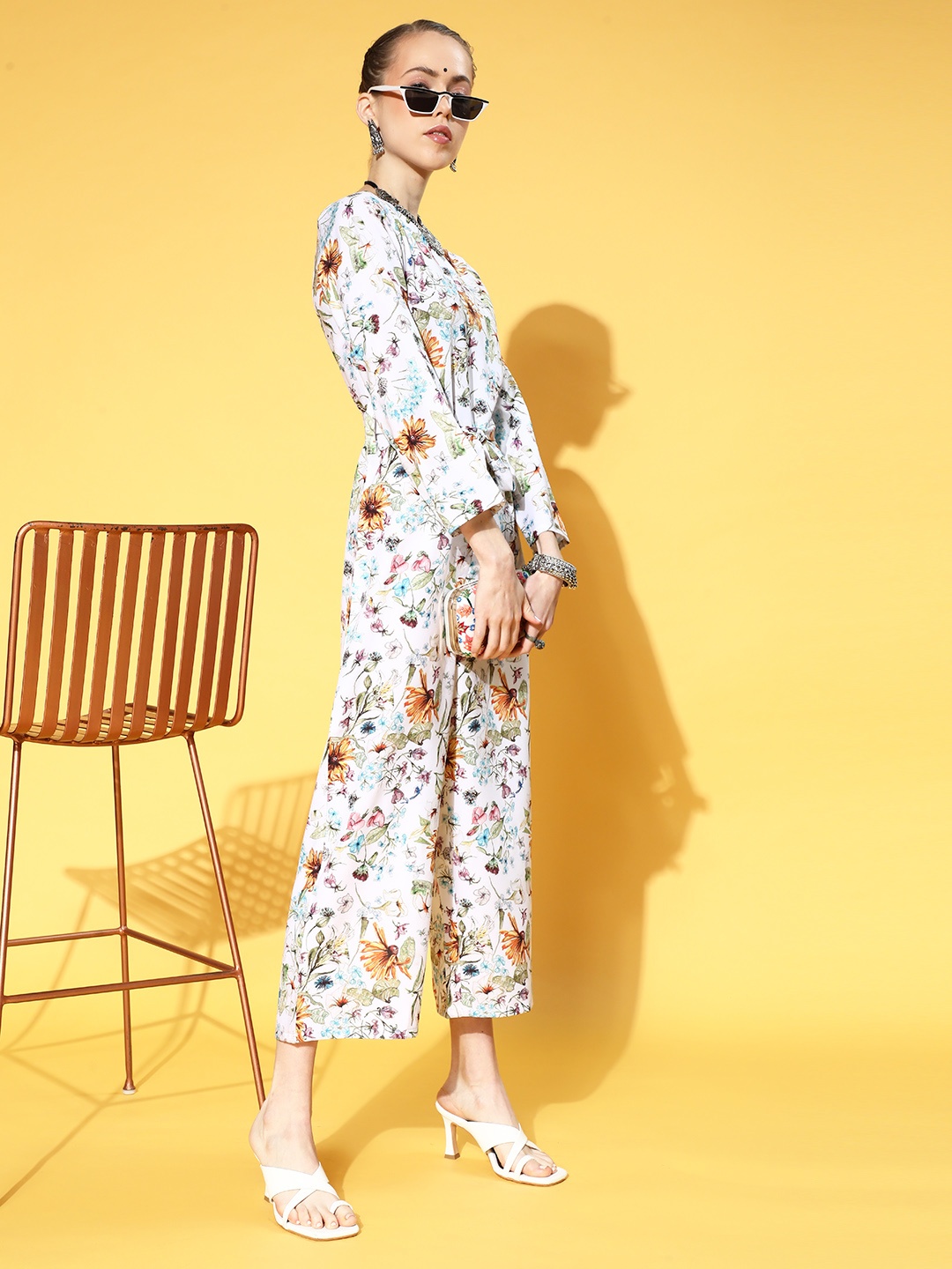 

ZIYAA Women Classic White Printed Cinched Waist Jumpsuit