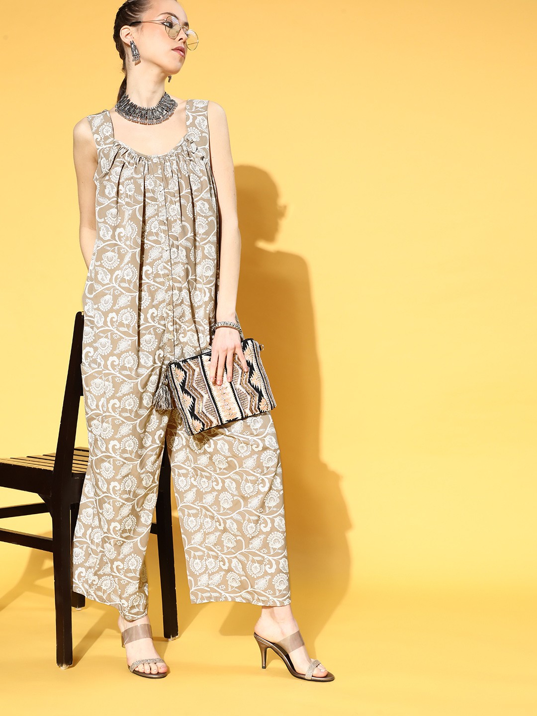 

ZIYAA Women Chic Brown Printed Ethnic Jumpsuit
