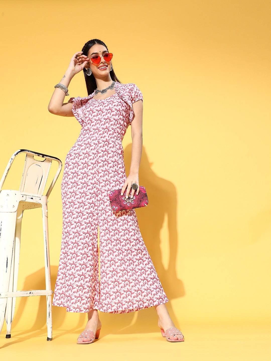 

ZIYAA Women Gorgeous Red Printed Ethnic Jumpsuit