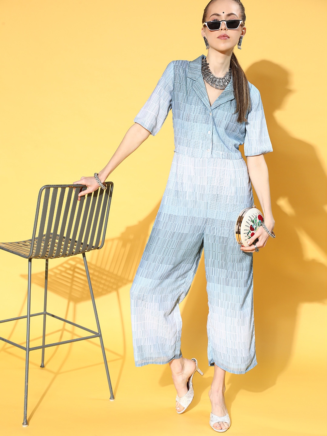 

ZIYAA Women Stunning Blue Printed Seersucker Jumpsuit