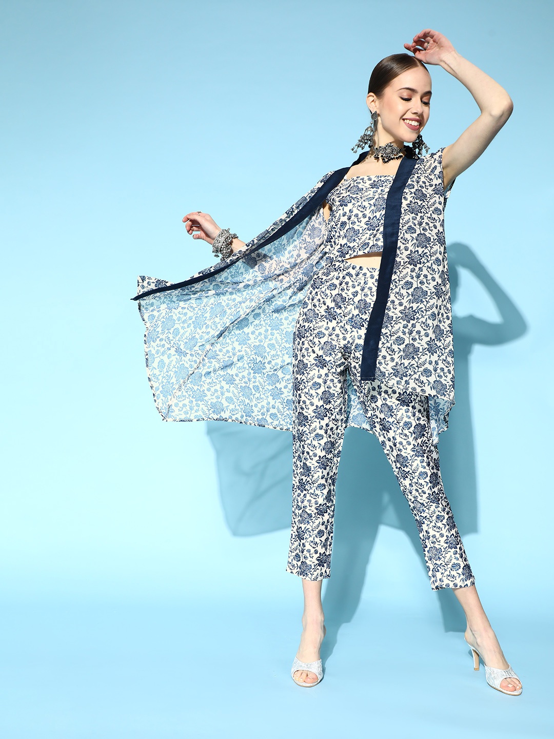 

ZIYAA Women Beautiful Off White Solid Top with Trousers