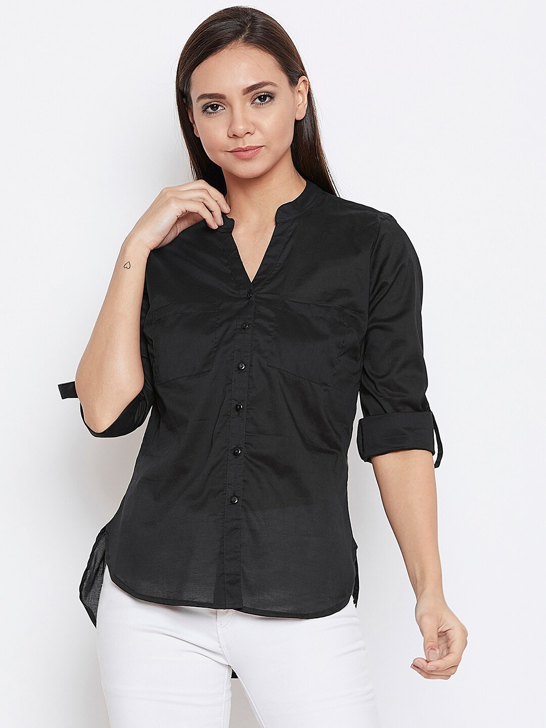 

Ruhaans Women Black Classic Casual Shirt