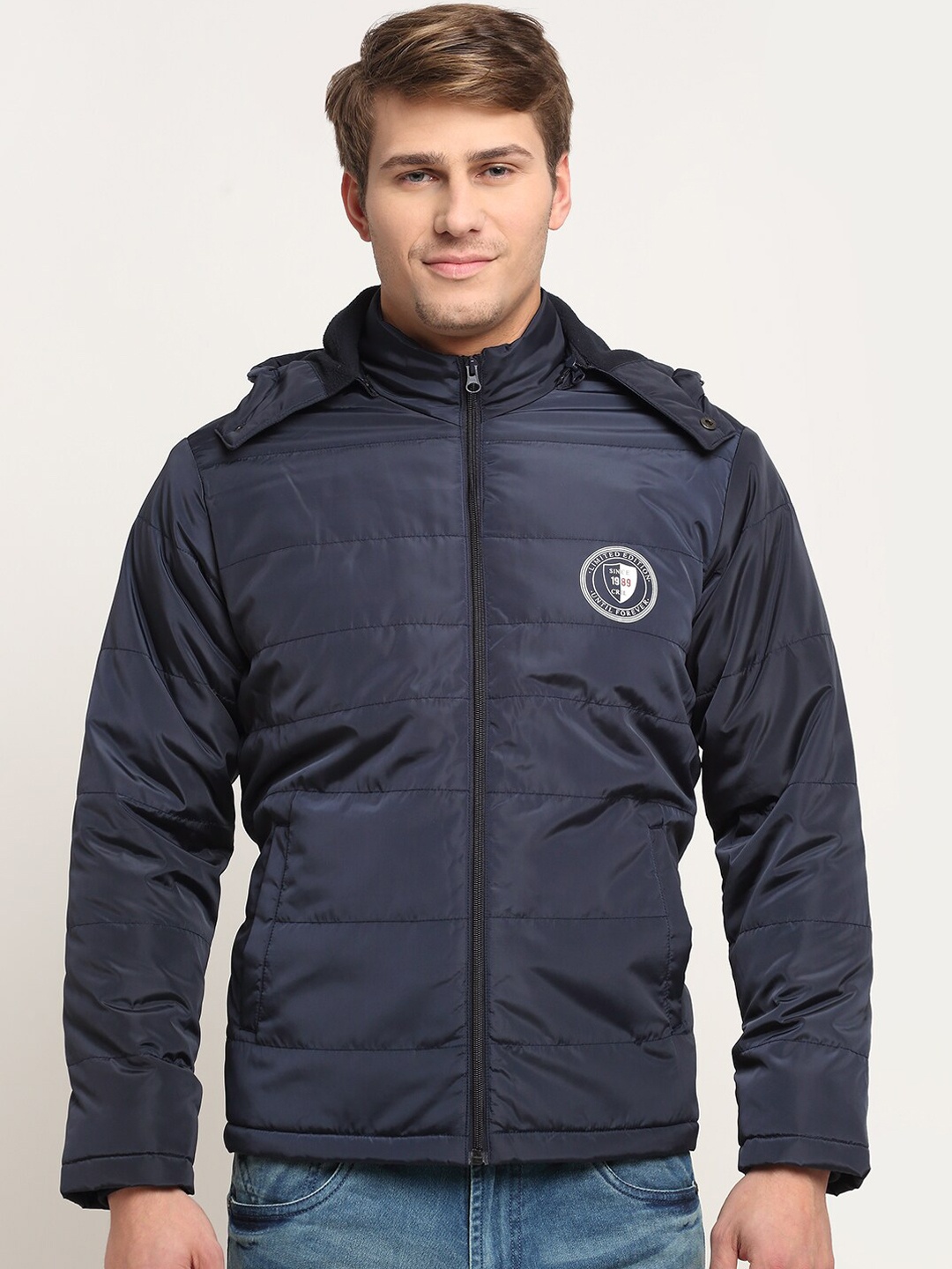 

Cantabil Men Navy Blue Solid Padded Jacket