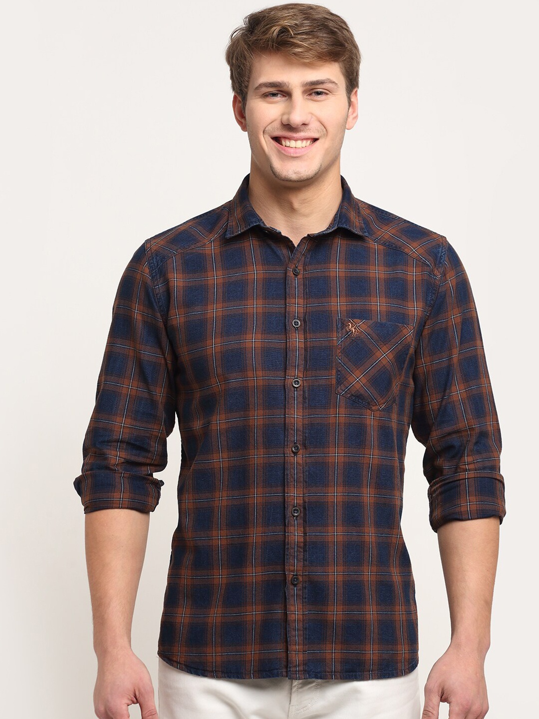 

Cantabil Men Brown Original Checked Pure Cotton Casual Shirt