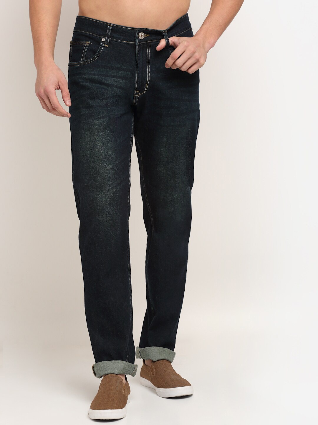 

Cantabil Men Olive Green Jean Light Fade Jeans
