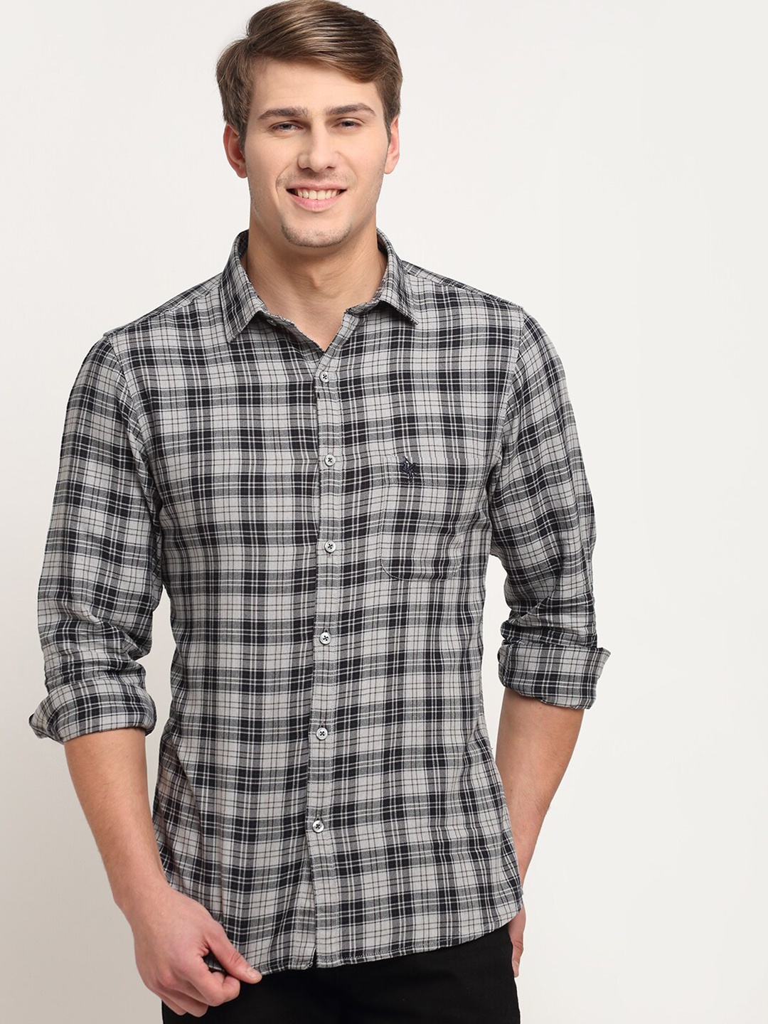 

Cantabil Men Grey Original Tartan Checks Checked Pure Cotton Casual Shirt