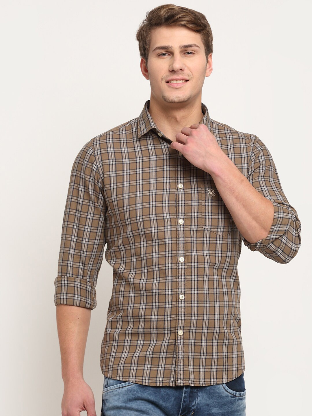 

Cantabil Men Brown Original Tartan Checks Checked Casual Shirt