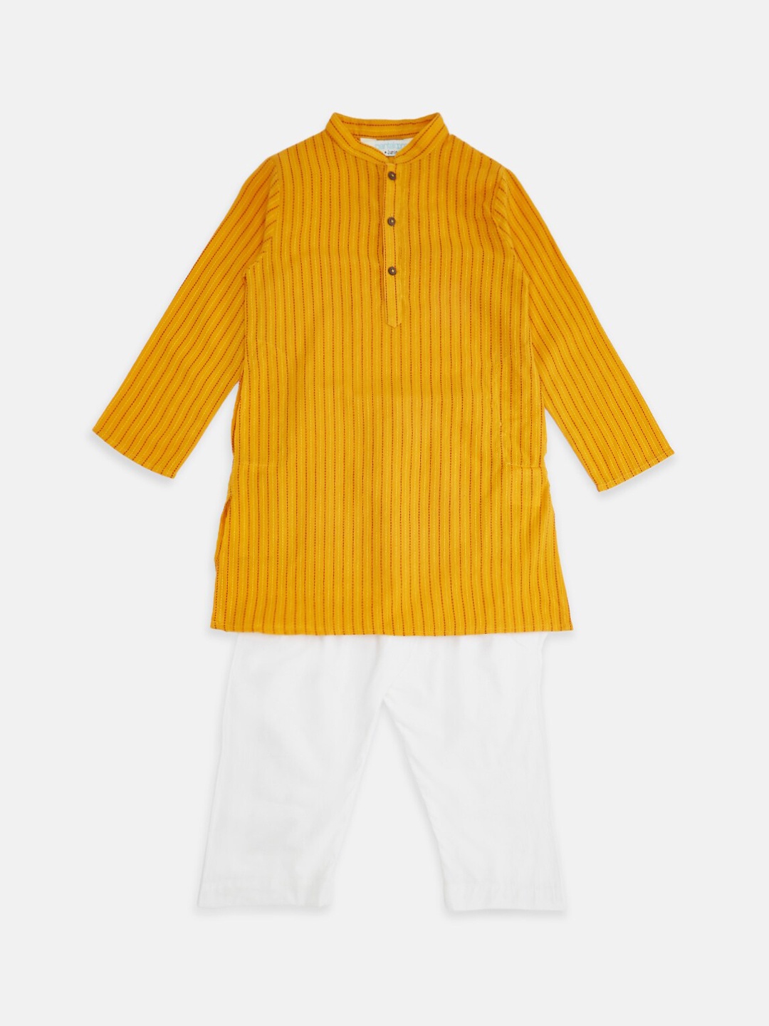 

indus route by Pantaloons Boys Mustard Yellow & White Pure Cotton Kurta with Pyjamas