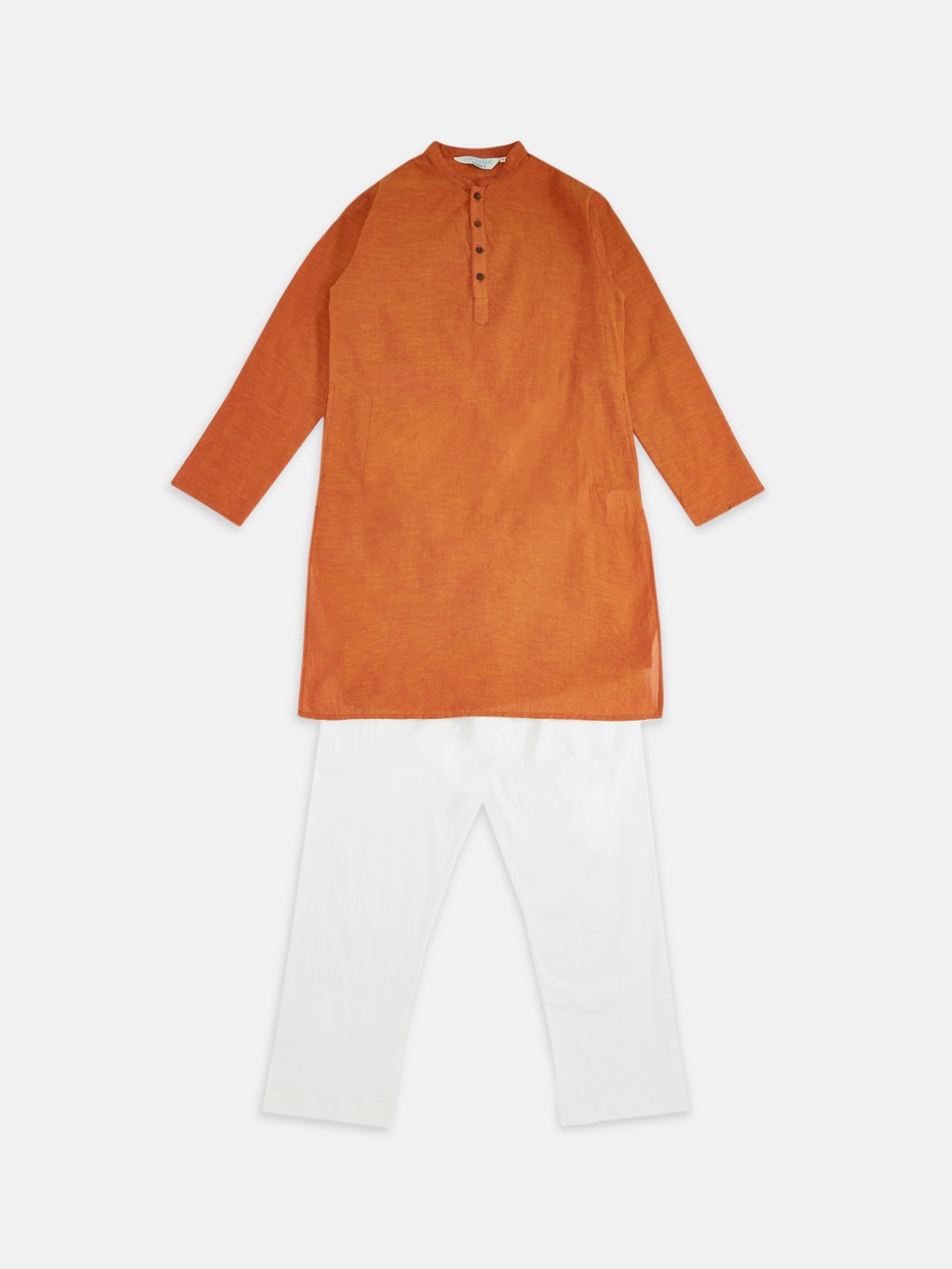 

indus route by Pantaloons Boys Rust & White Pure Cotton Kurta With Pyjamas
