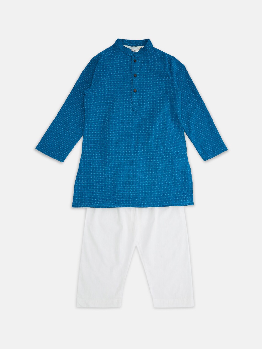 

indus route by Pantaloons Boys Blue Pure Cotton Self Design Kurta with Salwar