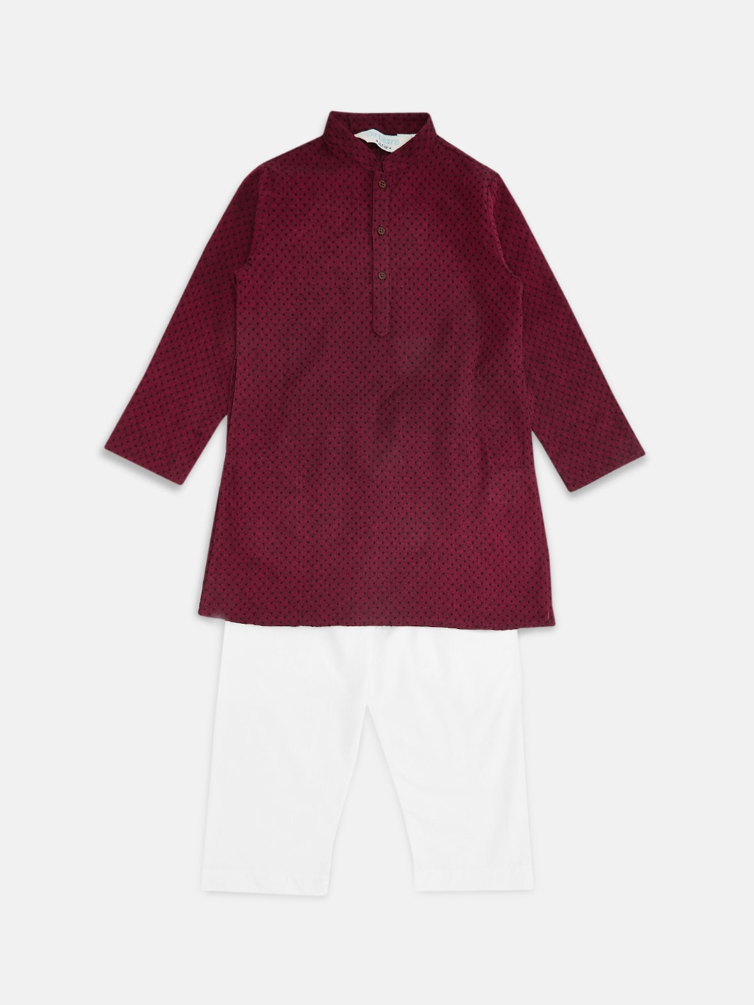 

indus route by Pantaloons Boys Maroon Pure Cotton Kurta with Pyjamas