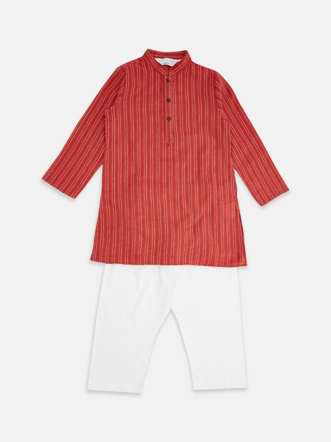 

indus route by Pantaloons Boys Red Striped Pure Cotton Kurta with Pyjamas