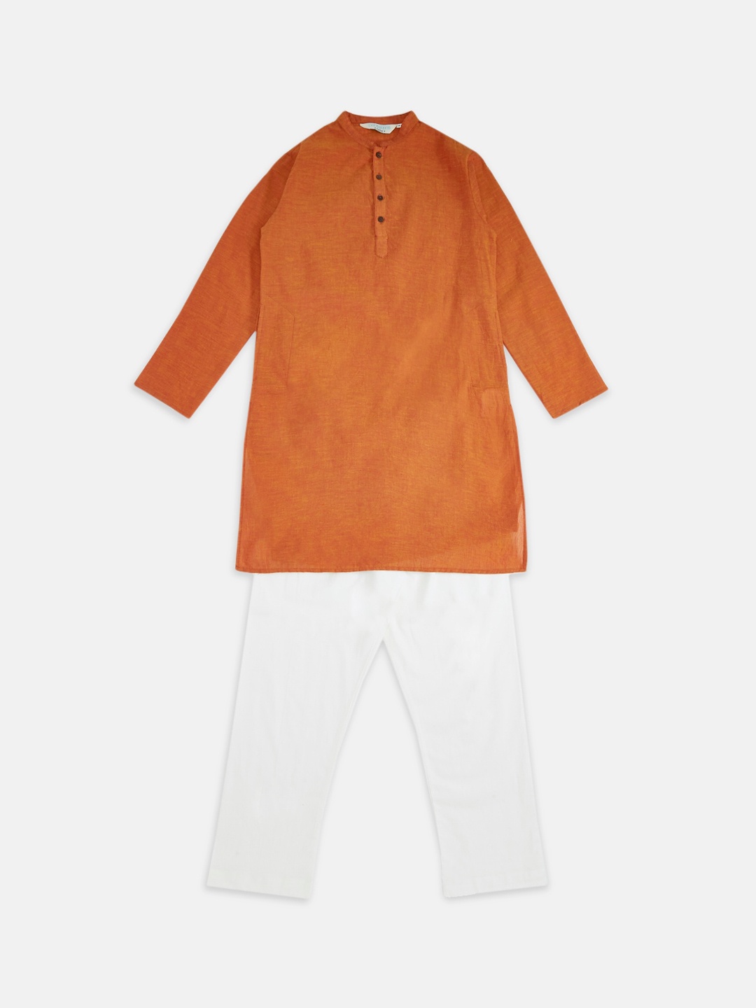 

indus route by Pantaloons Boys Rust & White Pure Cotton Kurta with Pyjamas