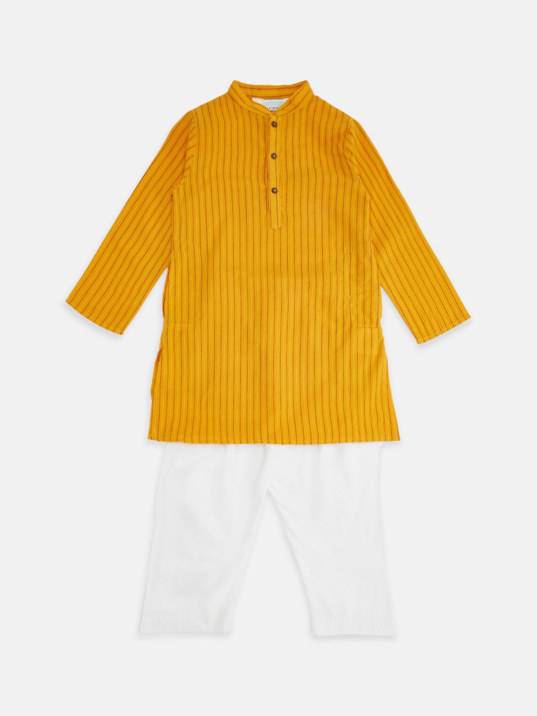 

indus route by Pantaloons Boys Mustard Yellow Printed Pure Cotton Kurta with Pyjamas