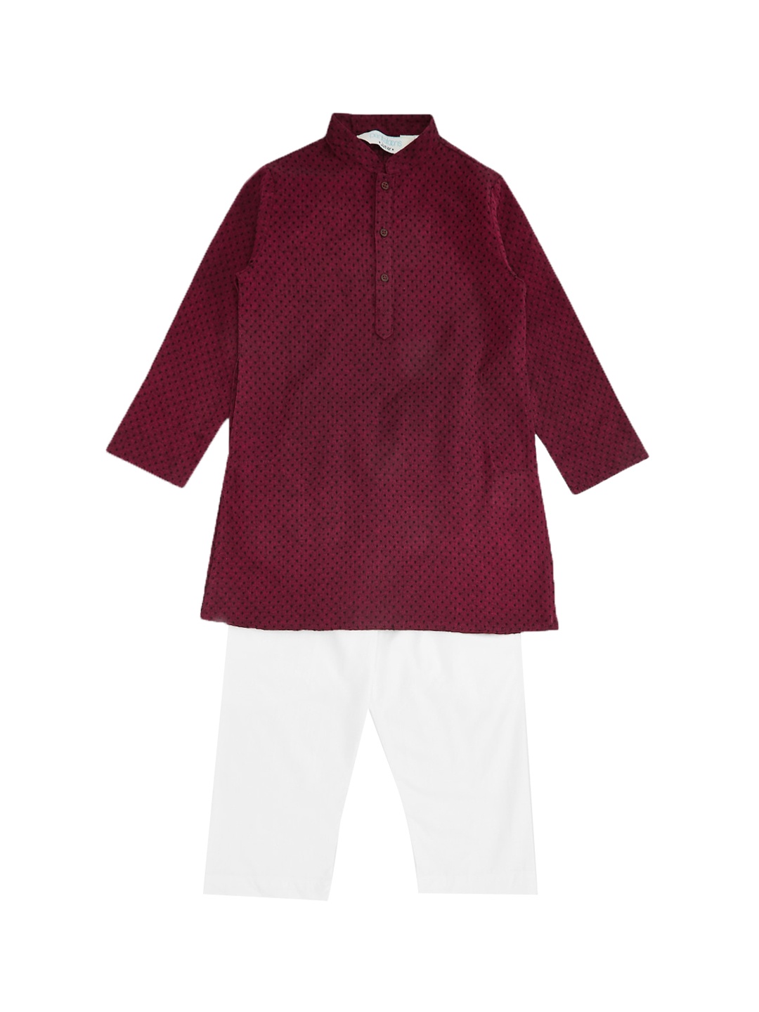 

indus route by Pantaloons Boys Maroon Pure Cotton Kurta with Pyjamas