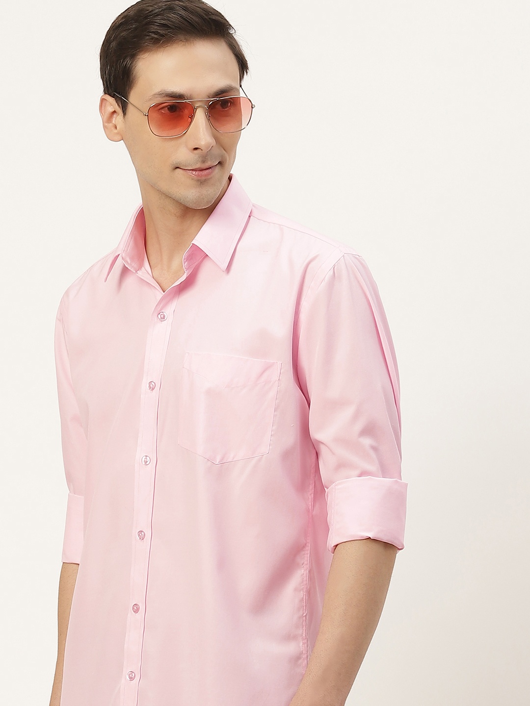 

English Navy Men Pink Classic Slim Fit Casual Shirt