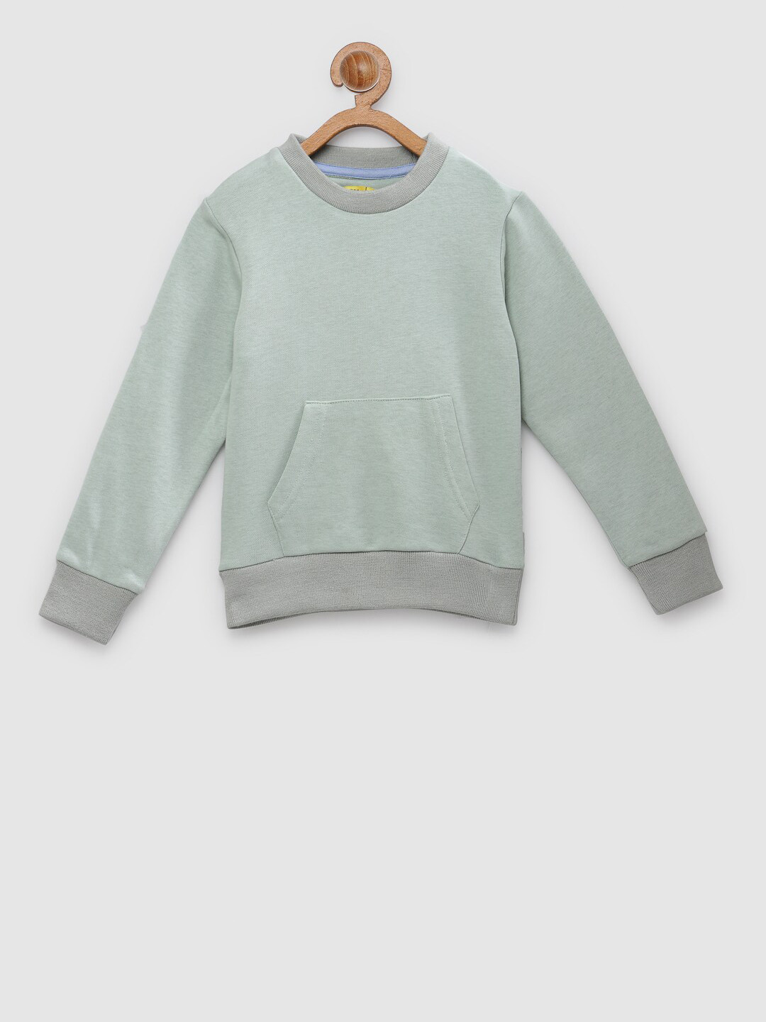 

NYNSH Girls Mint Green & Grey Solid Cotton Knitted Sweatshirt