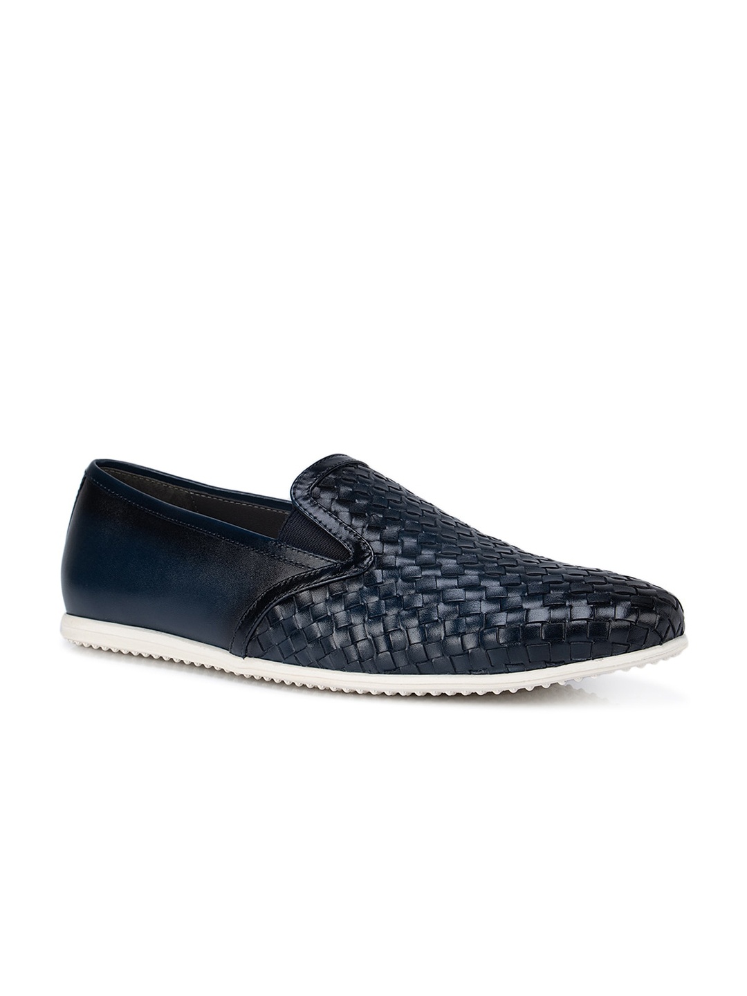 

ROSSO BRUNELLO Men Blue Woven Design Leather Slip-On Sneakers