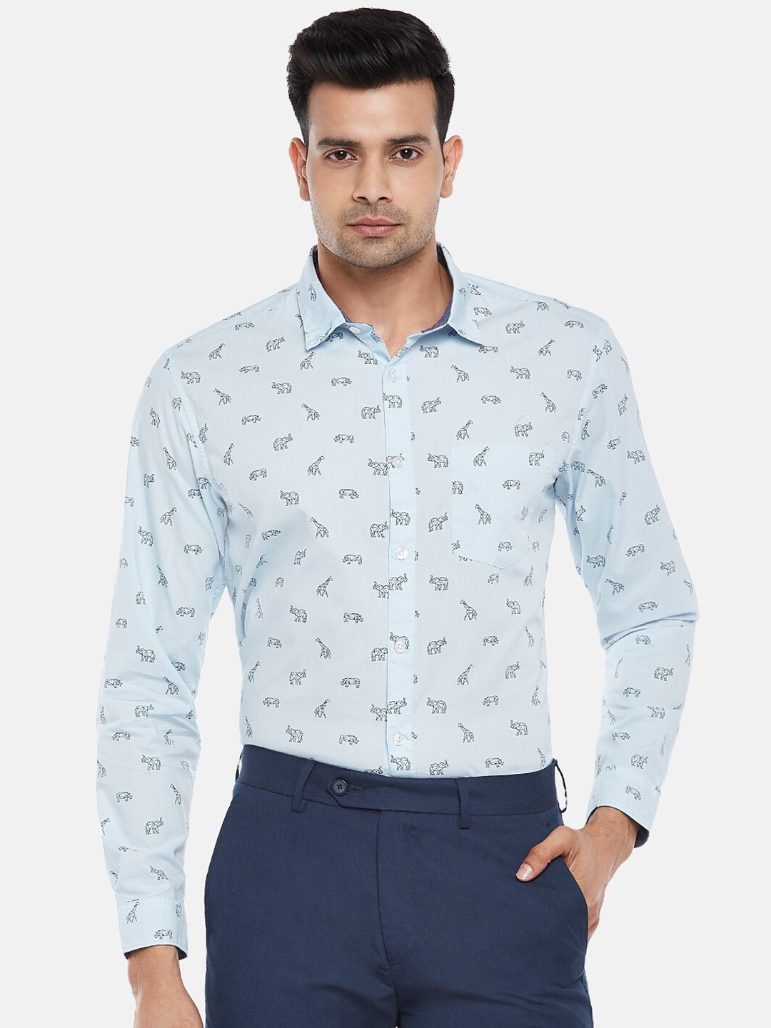 

BYFORD by Pantaloons Men Blue Cotton Slim Fit Printed Casual Shirt