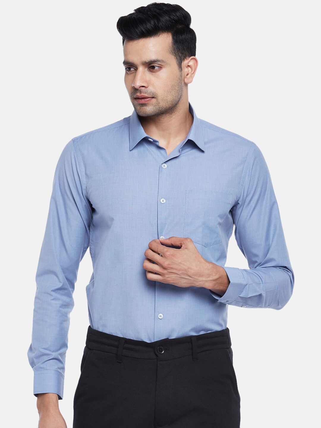 

BYFORD by Pantaloons Men Blue Slim Fit Solid Opaque Formal Shirt with Chest Pocket
