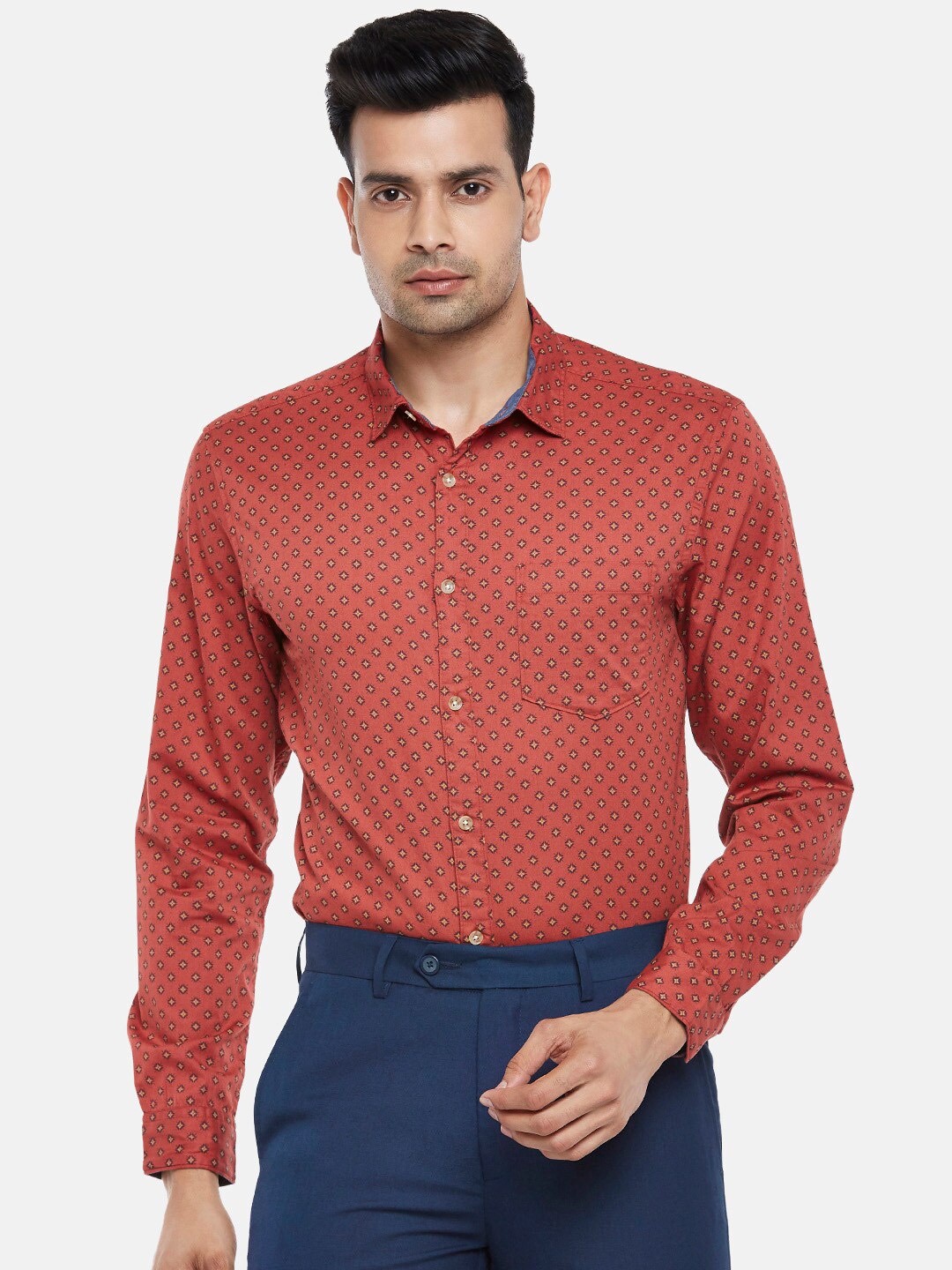 

BYFORD by Pantaloons Men Rust Red Slim Fit Printed Pure Cotton Casual Shirt