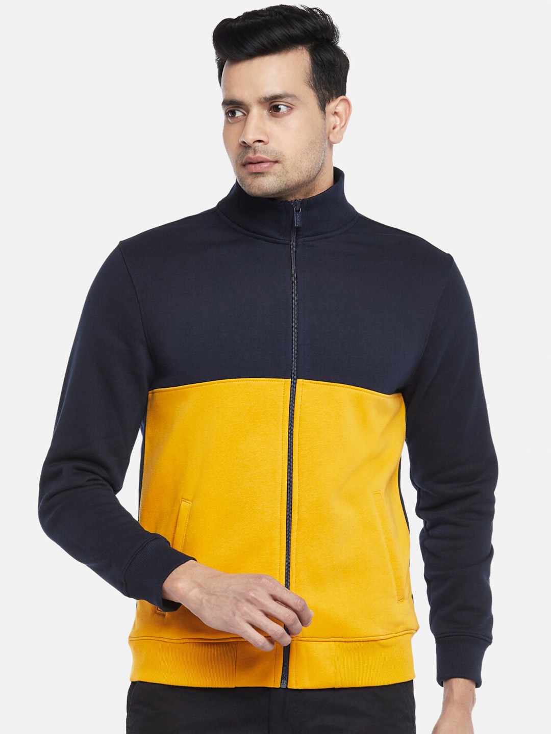 

BYFORD by Pantaloons Men Mustard & Black Colourblocked Sweatshirt