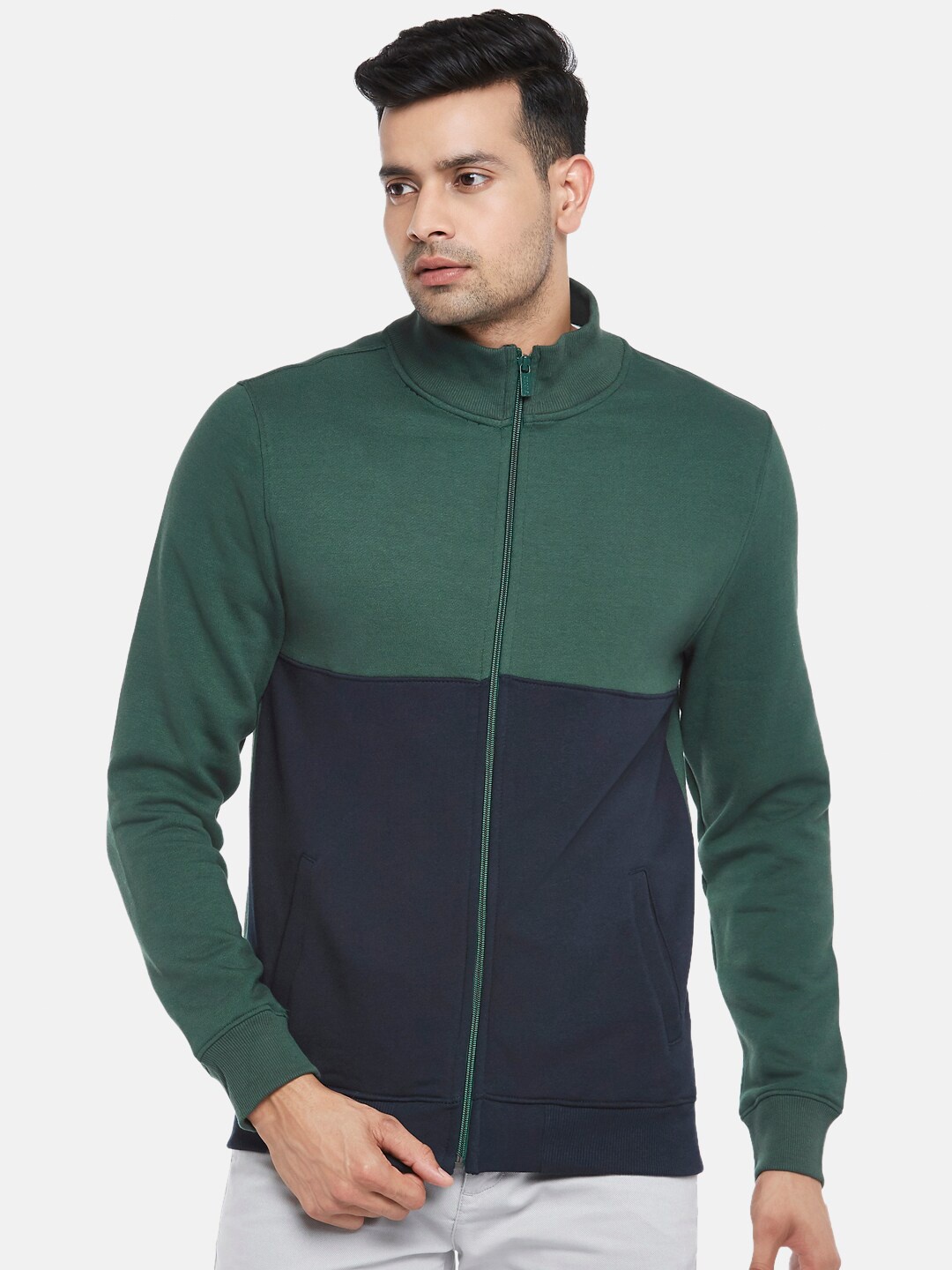 

BYFORD by Pantaloons Men Green & Navy Blue Colourblocked Sweatshirt