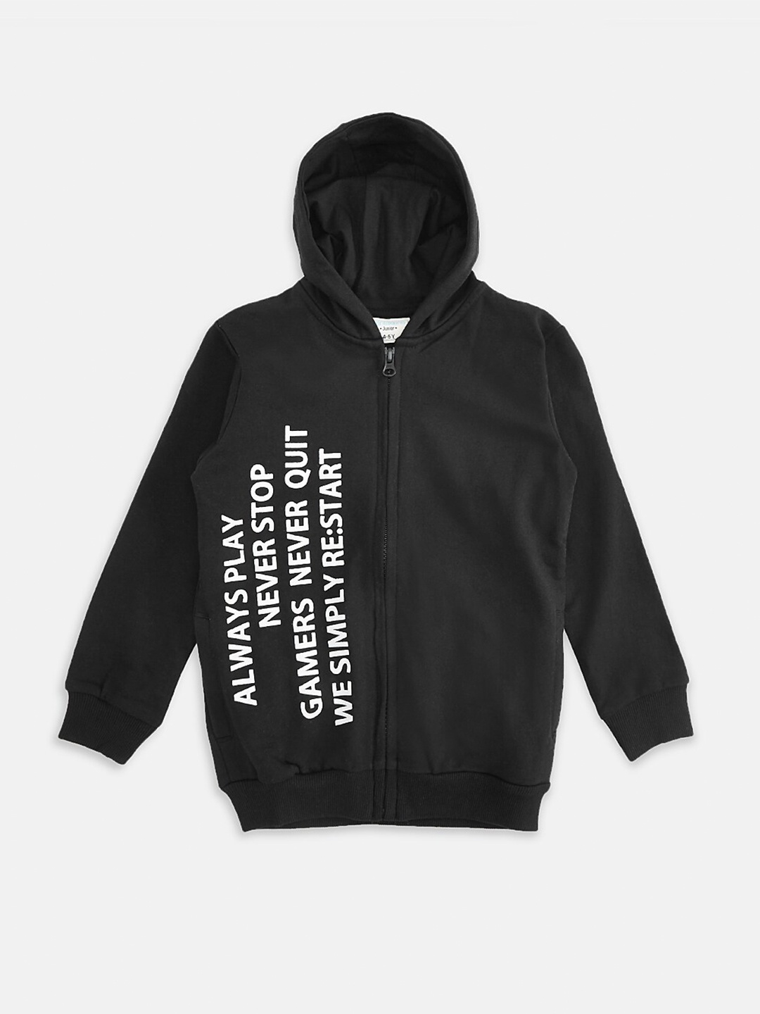 

Pantaloons Junior Boys Black Printed Pure Cotton Hooded Sweatshirt
