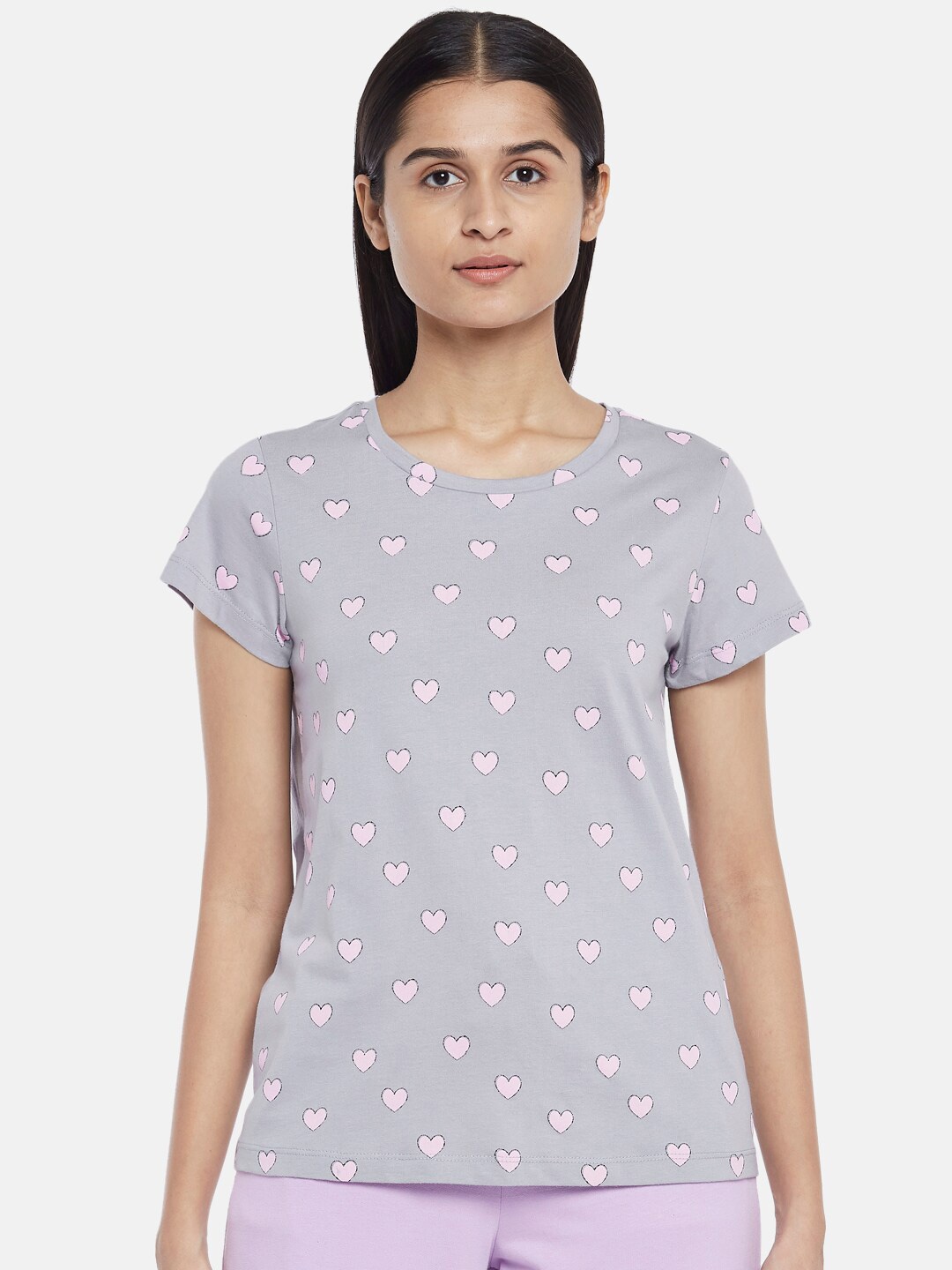 

Dreamz by Pantaloons Women Grey Printed Lounge Tshirt