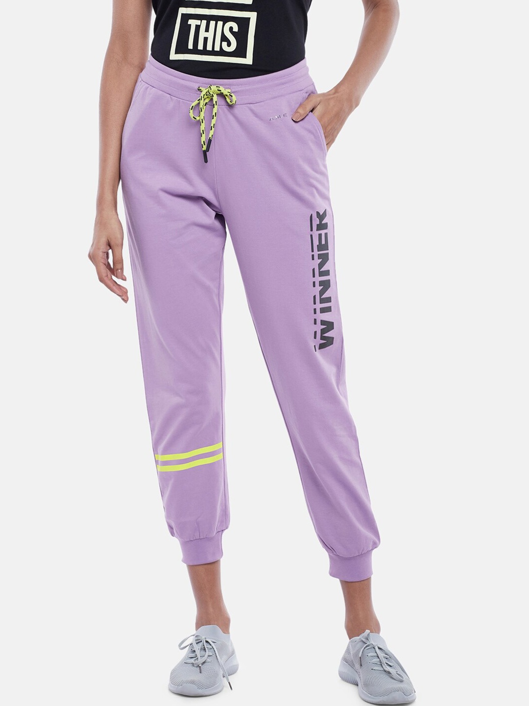 

Ajile by Pantaloons Women Purple & Black Printed Joggers