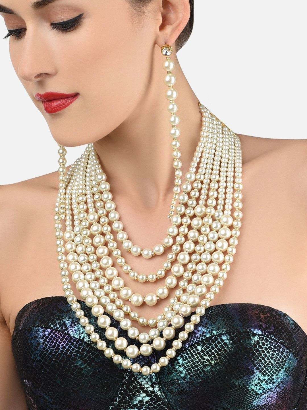 

Zaveri Pearls Gold-Plated & White Pearl Beaded & Layered Jewellery Set