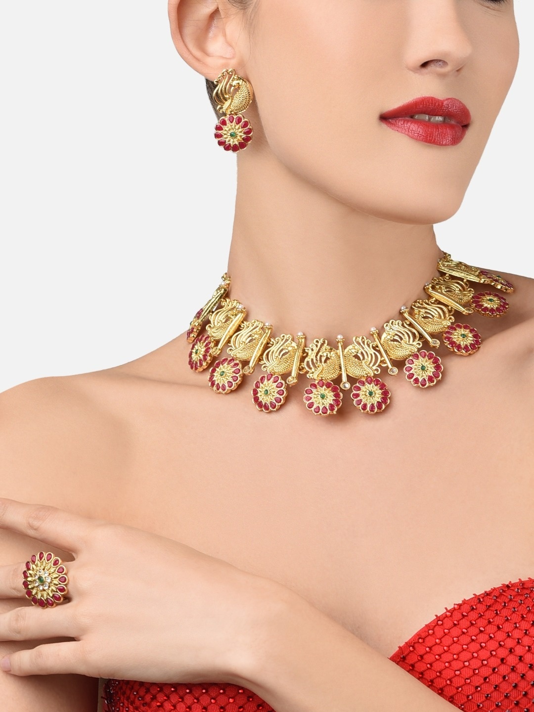 

Zaveri Pearls Gold-Plated Pink & Green Jewellery Set