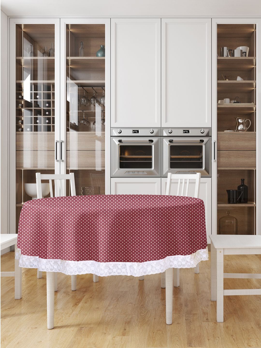 

BIANCA Maroon & White 4 Seater Printed Round Table Cloth