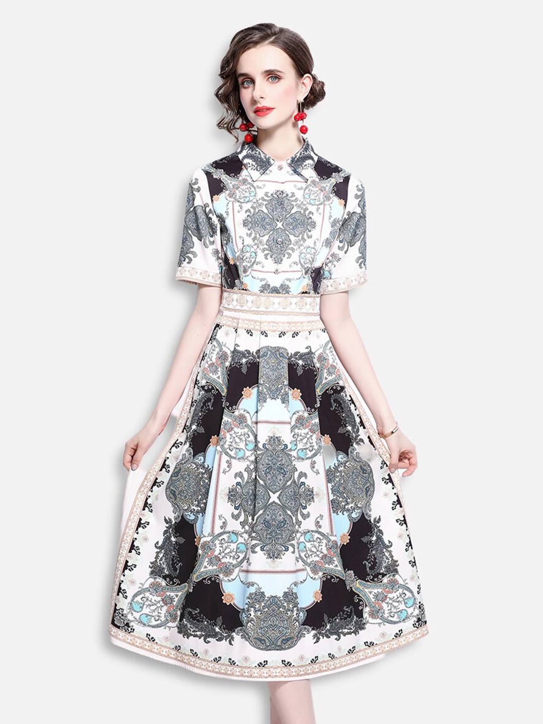 

JC Collection Women White & Black Scarf Print Fit & Flare Dress