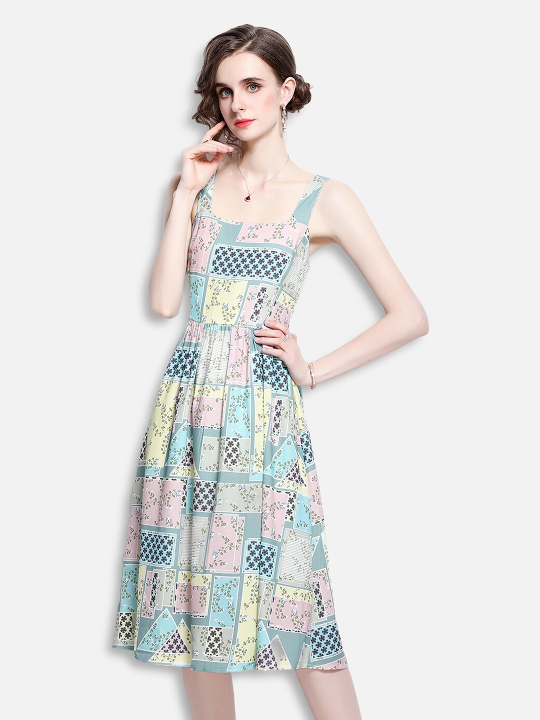 

JC Collection Women Blue & Pink Floral Fit & Flare Dress