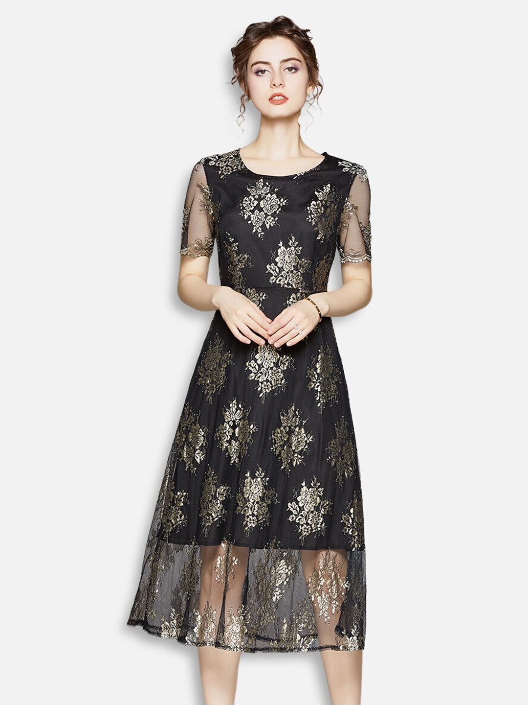 

JC Collection Black Ethnic Motifs Midi Dress