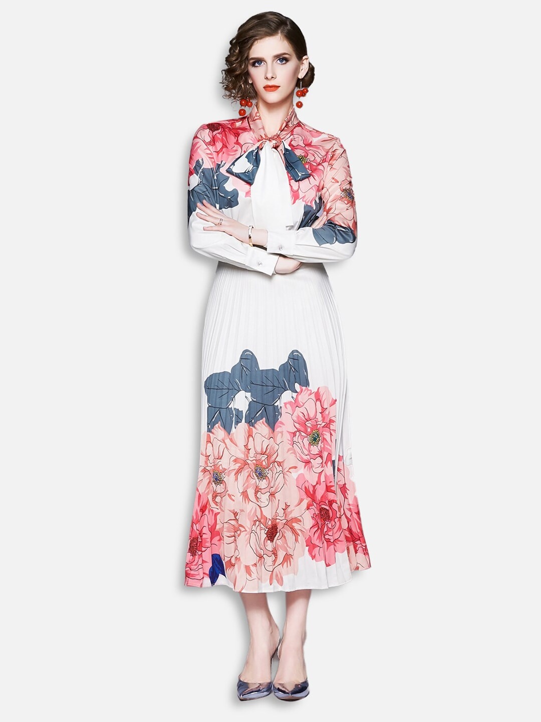 

JC Collection White Floral Tie-Up Neck Maxi Dress