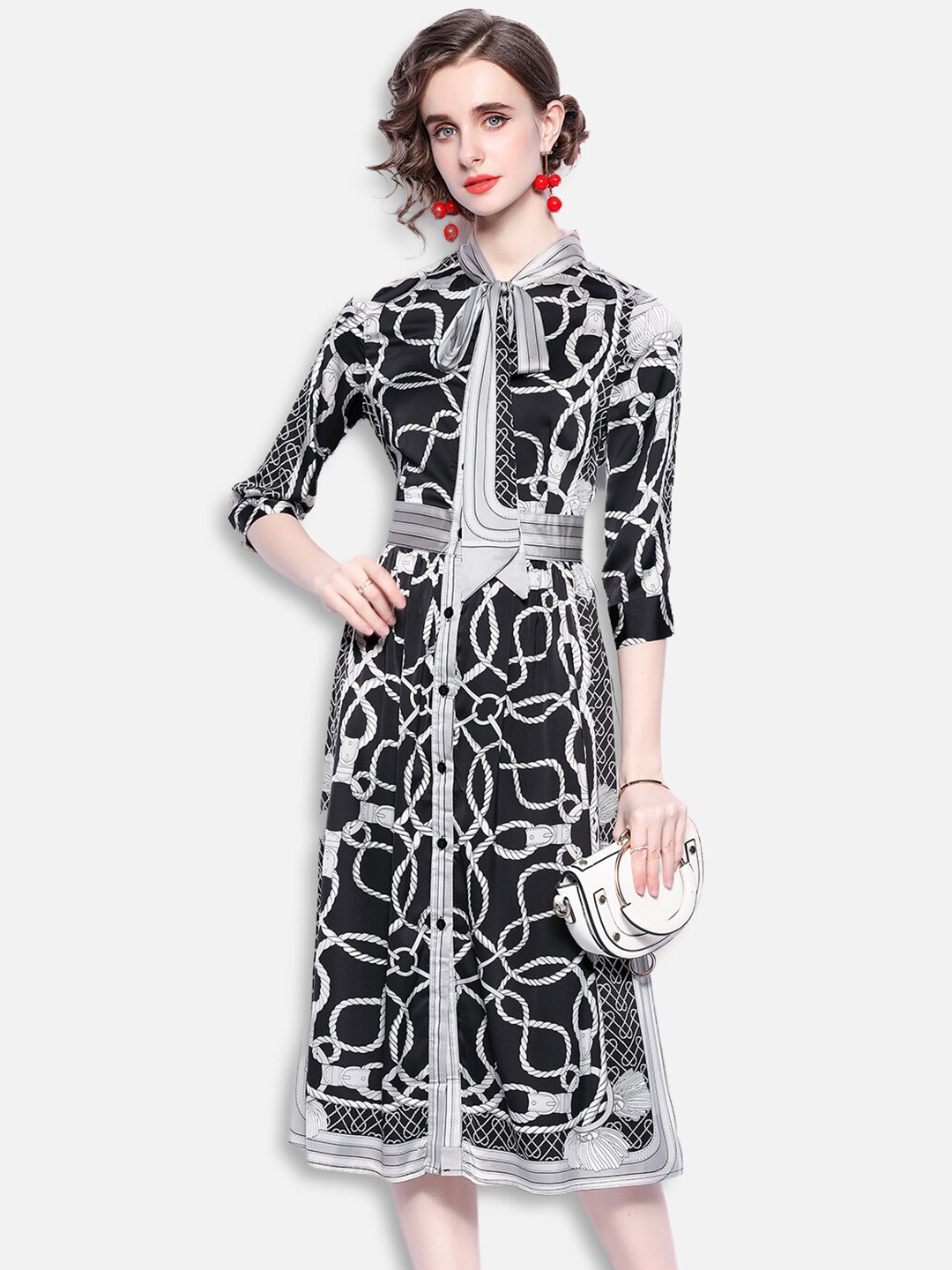 

JC Collection Black A-Line Midi Dress