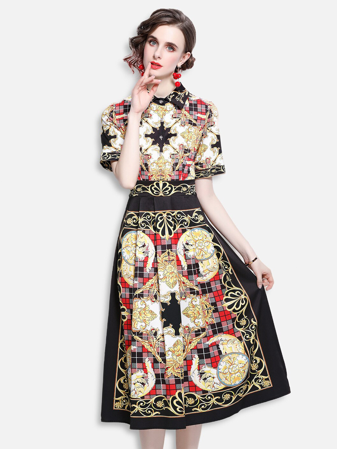 

JC Collection Multicoloured Ethnic Motifs Midi Dress, Multi