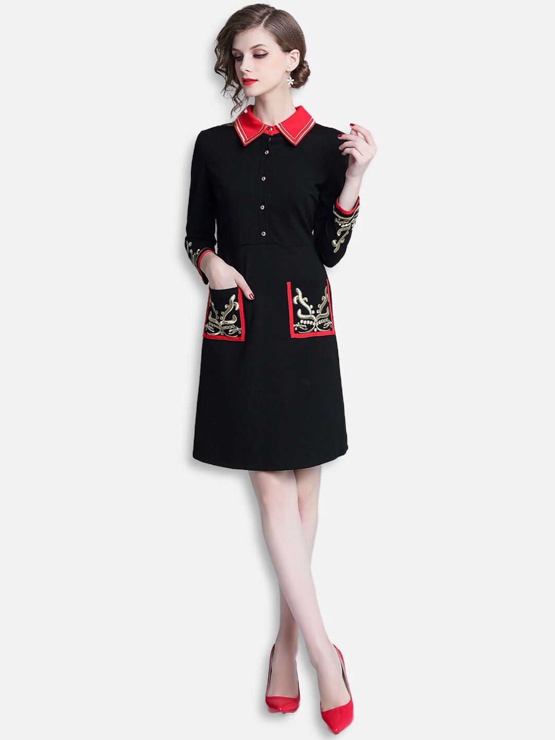 

JC Collection Black & Red A-Line Dress