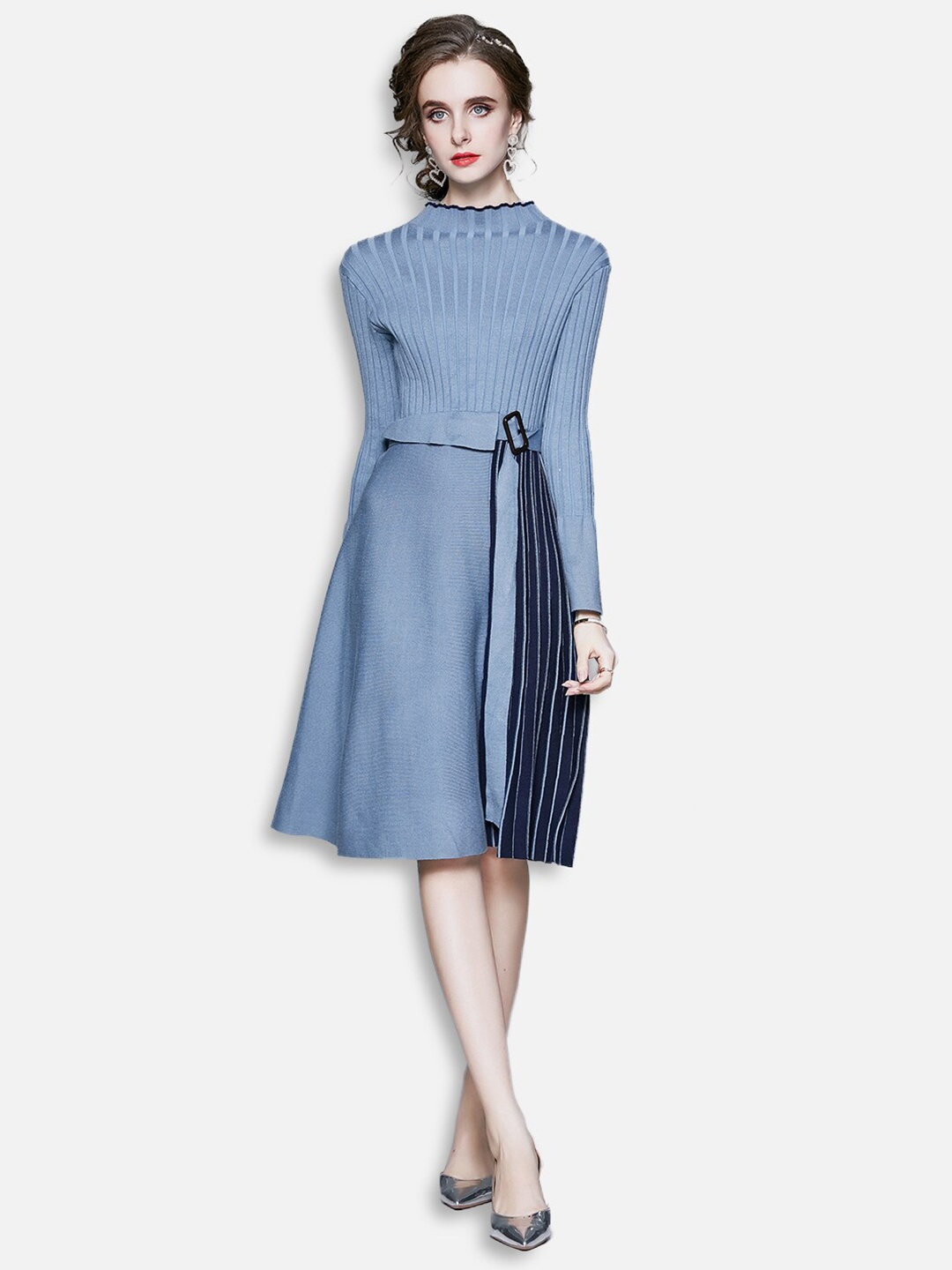

JC Collection Blue Striped A-Line Dress