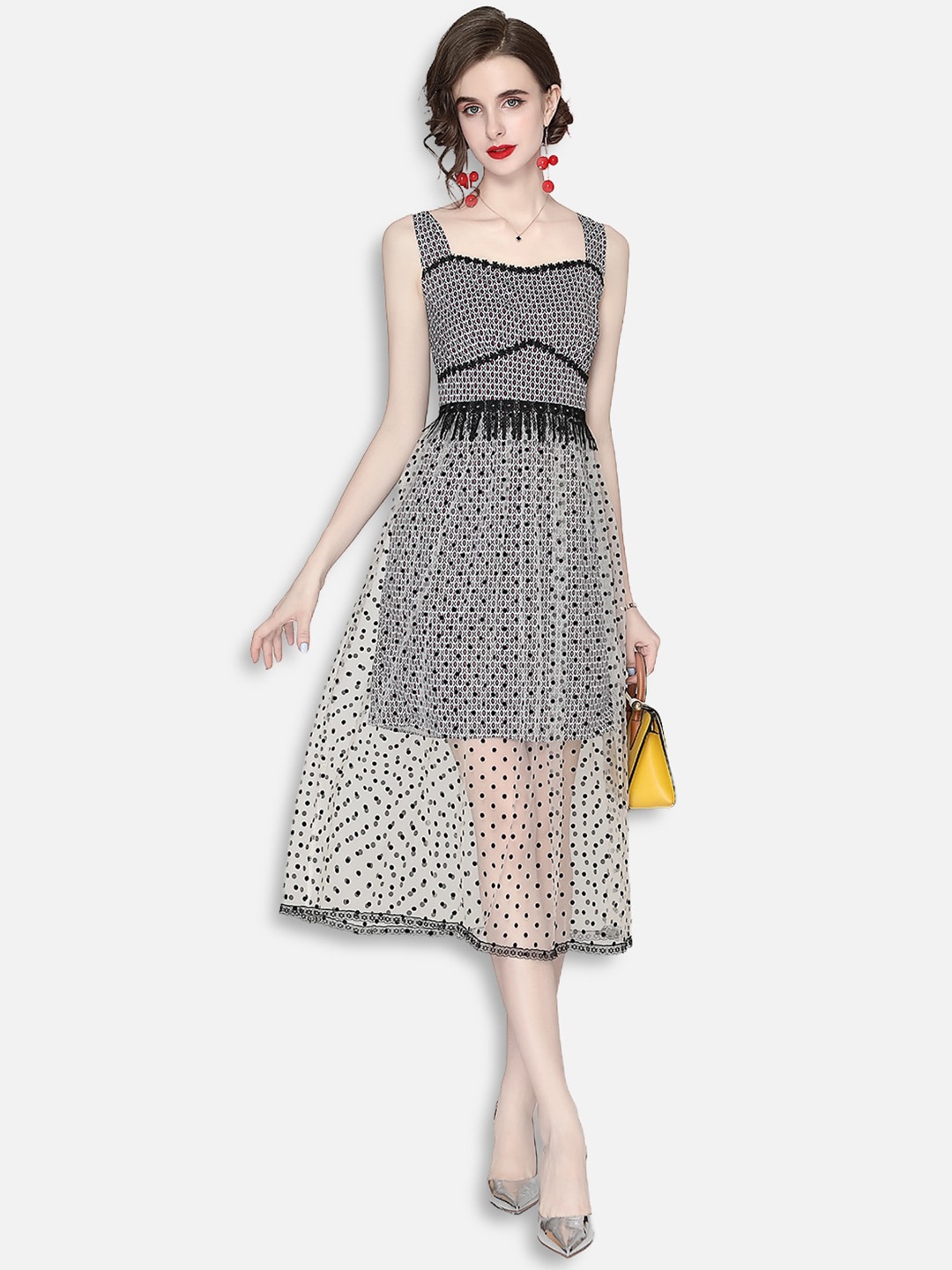 

JC Collection Black & White Midi Dress