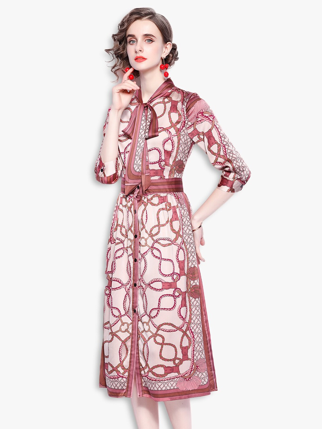 

JC Collection Red Tie-Up Neck Shirt Dress