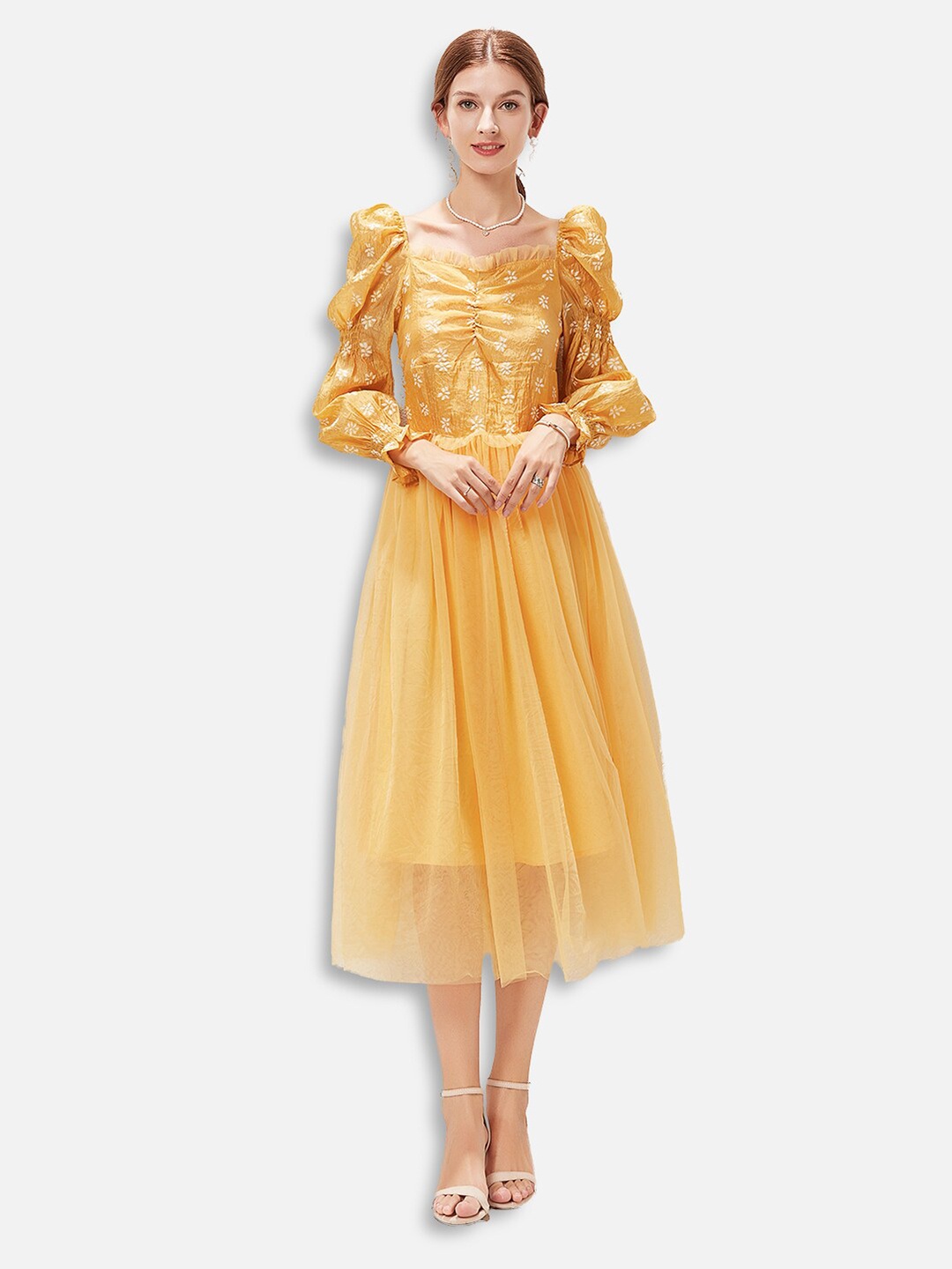 

JC Collection Yellow Floral Midi Dress