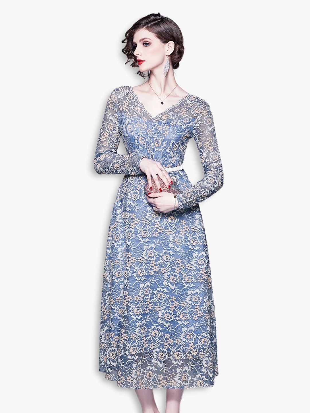 

JC Collection Blue Floral A-Line Midi Dress