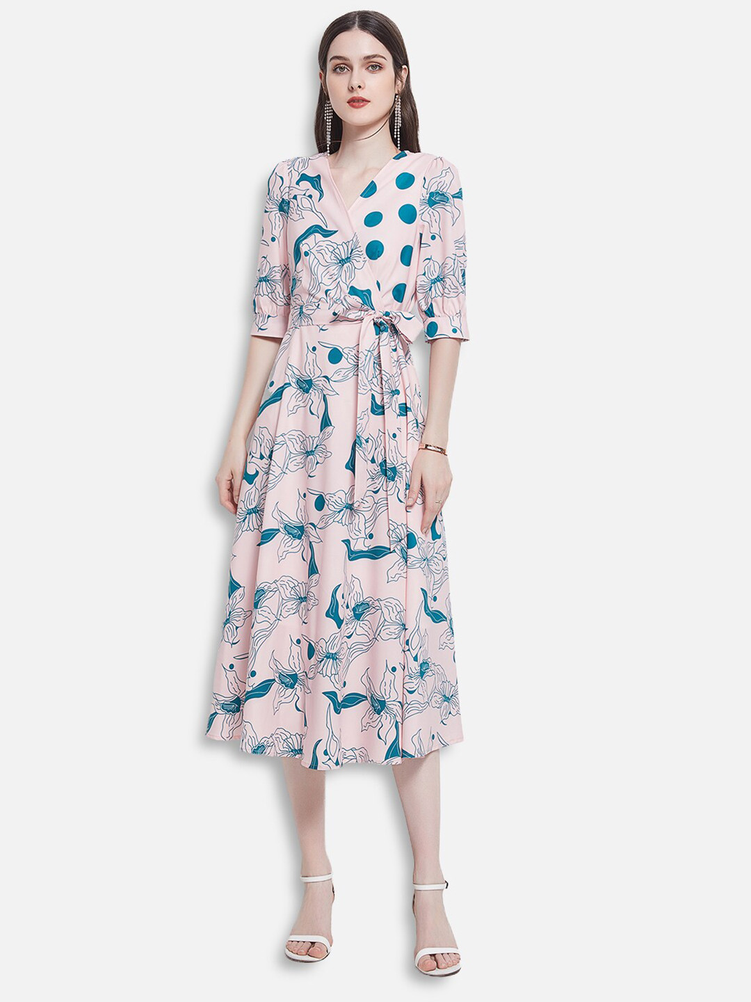

JC Collection Pink & Blue Floral Midi Dress